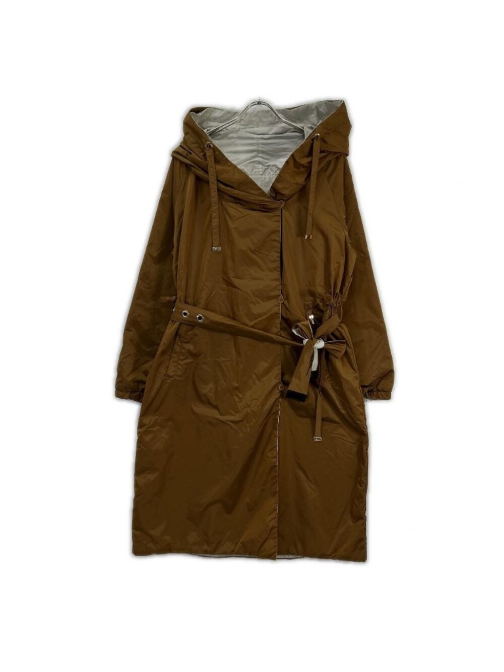 Max Mara Mustard Greige Reversible Nylon Hoodie Coat 40